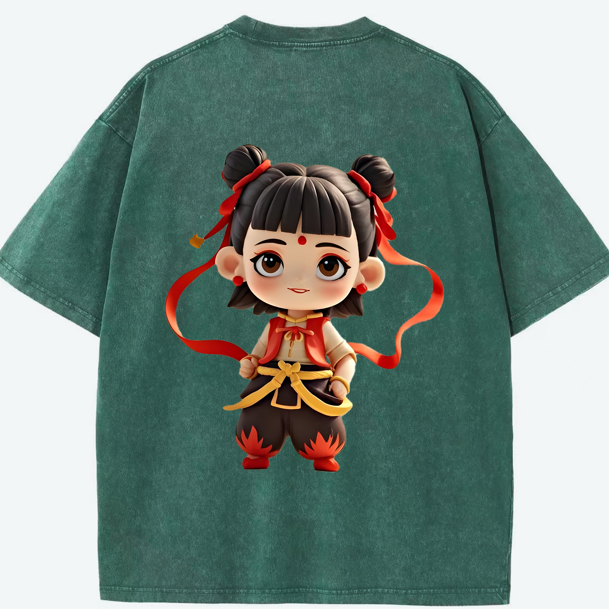 （画像用） Ne Zha 2 ナタ 魔童の大暴れ 綿100% ヴィンテージ風 半袖Tシャツ（背面プリント）